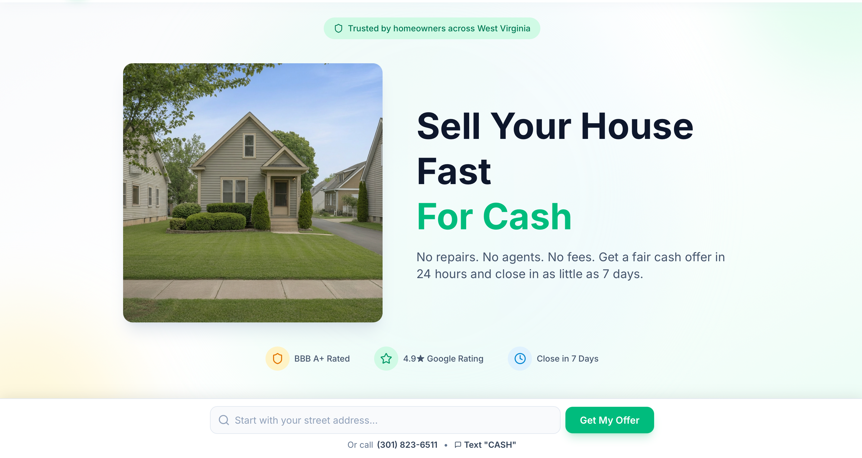 Cash buyer website homepage