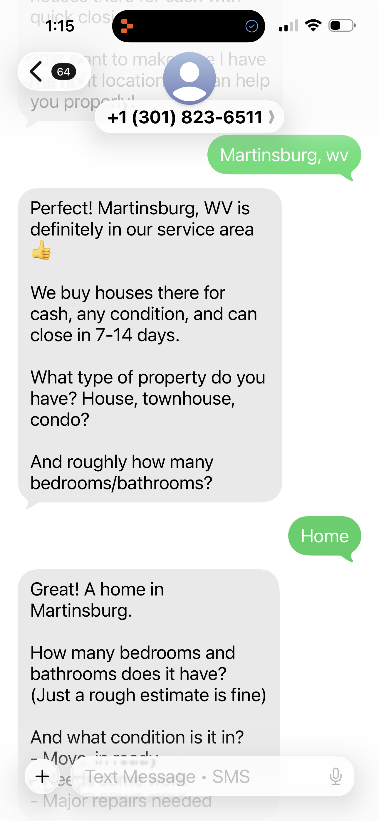 Text-to-Lead SMS conversation
